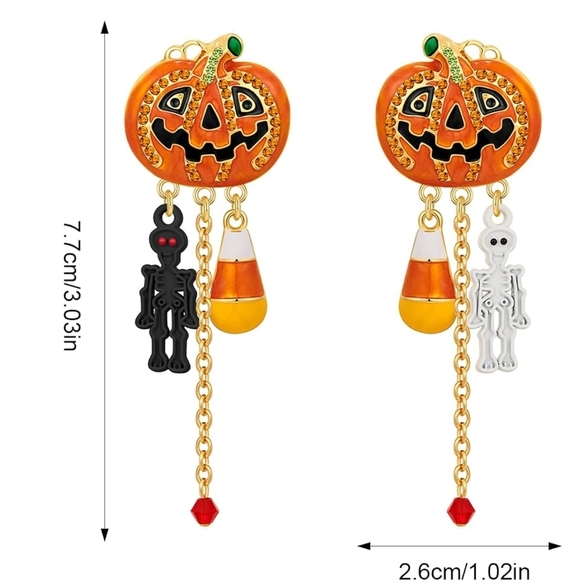 Halloween Pumpkin Earrings - Orange and Black - Picture 3 of 4